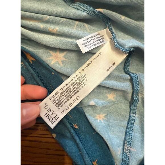 Posh Peanut Baby Blue Star Moon Zippered Bamboo One Piece Footie 18-24 Months - Picture 4 of 7